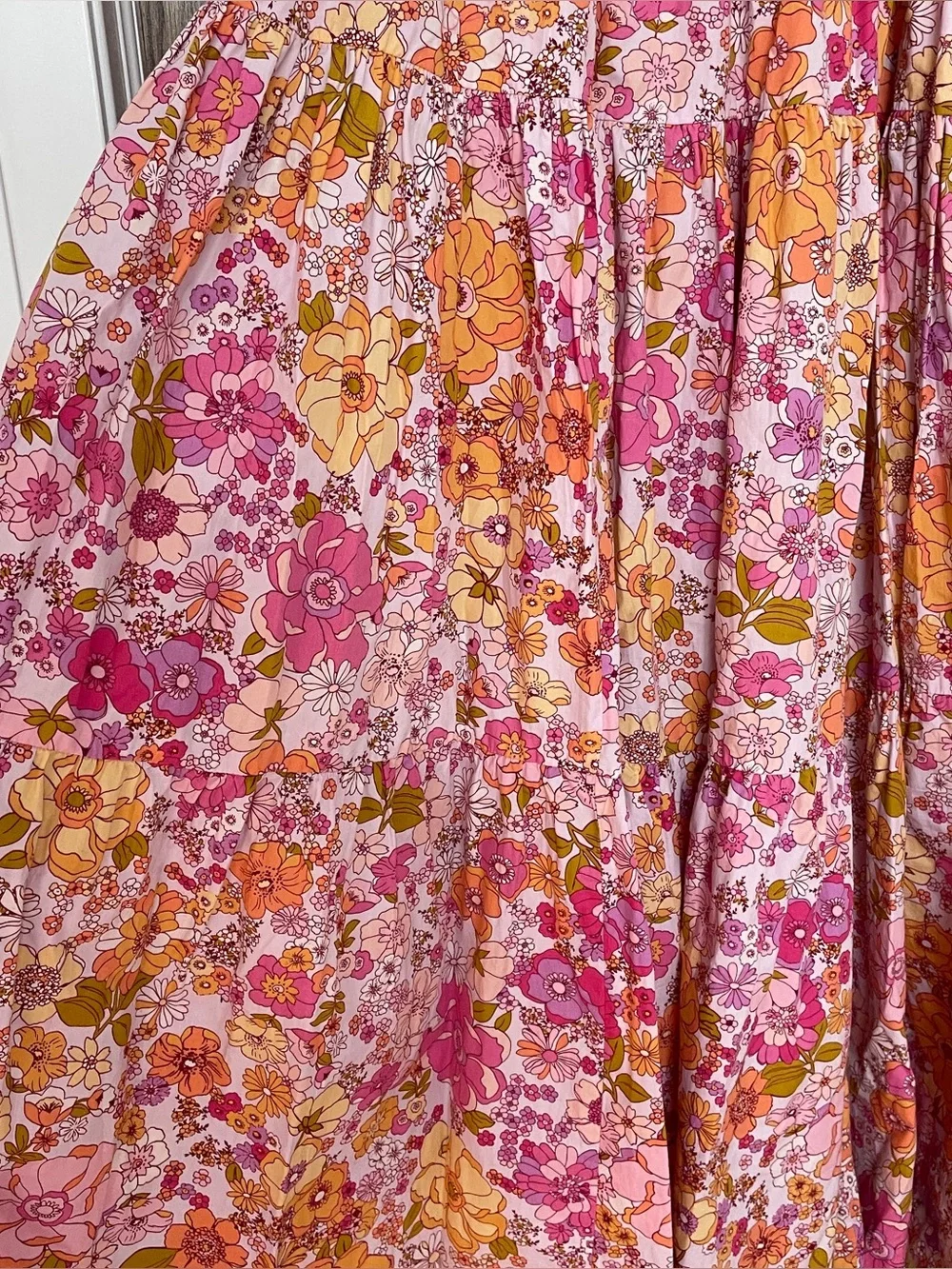 Free People Park Slope Maxi Dress psychedelic pink orange floral M cotton